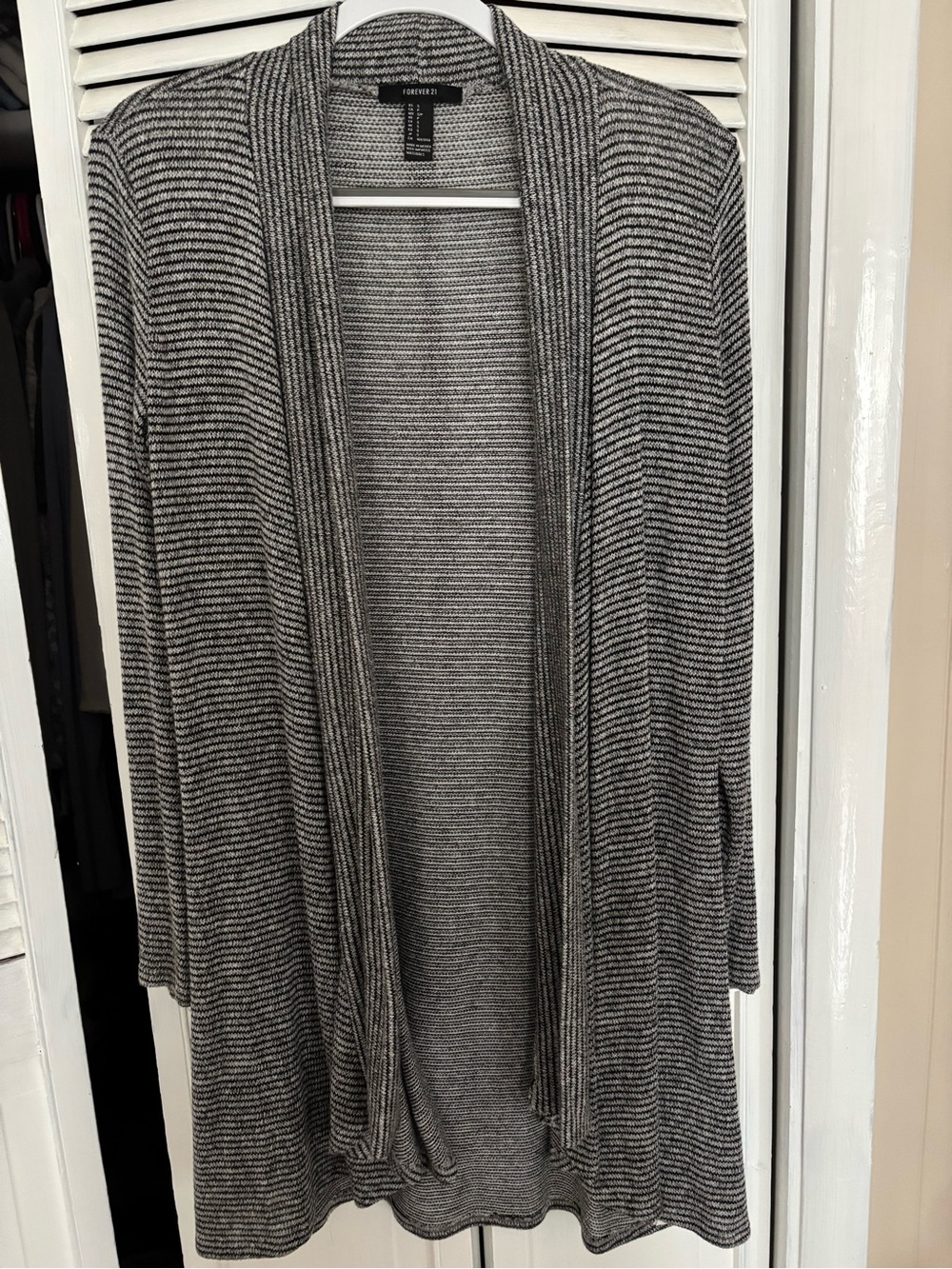 Forever 21 Black and Gray Striped Open Cardigan